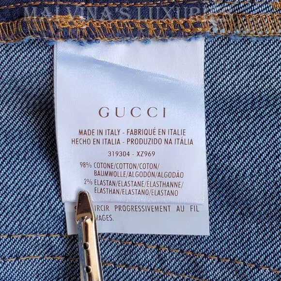 GUCCI JEANS FLARED DENIM PANTS w INTERLOCKING G LOGO CHAIN HARDWARE sz 42 / US 6 - Picture 14 of 14